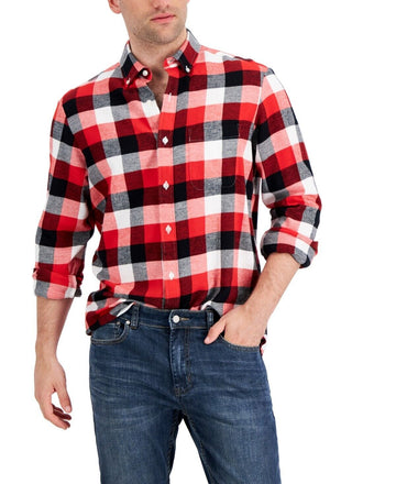 Club Room Mens Flannel Cotton Button-Down Shirt Red Size XXL