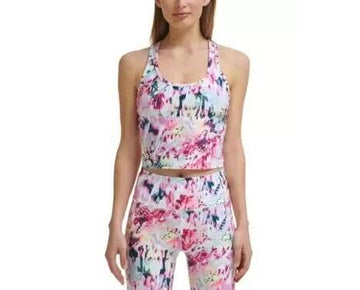 CALVIN KLEIN PERFORMANCE Printed Racerback Cropped Tank Top Pink Size M MSRP $50