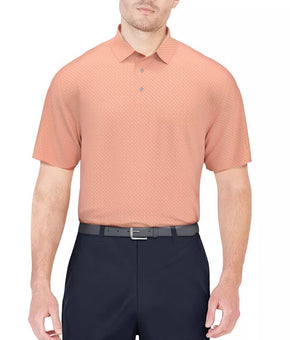 PGA TOUR Men's Geo Jacquard Performance Polo Shirt Orange Size M MSRP $68