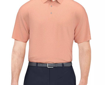 PGA TOUR Men's Geo Jacquard Performance Polo Shirt Orange Size M MSRP $68