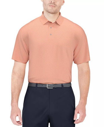 PGA TOUR Men's Geo Jacquard Performance Polo Shirt Orange Size M MSRP $68