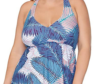 Raisins Curve Women's Plus Size 22W Puerto Palm Trinidad Tankini Swim Top Blue