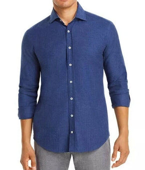 Dylan Gray Herringbone-Pattern Classic Fit Flannel Shirt Size M Blue MSRP $128