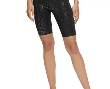 CALVIN KLEIN PERFORMANCE Metallic-Print High-Waist Bike Shorts Black Size XS