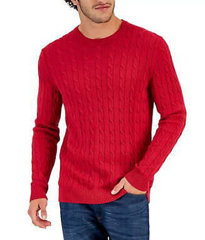 Club Room Men's Cable-Knit Cotton Winter Sweater Ablaze Red Size L MSRP $50