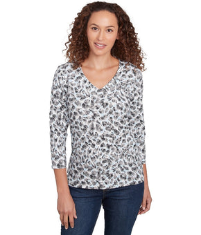 HEARTS OF PALM Plus Size 1X Printed Essentials V-Neck Top $48