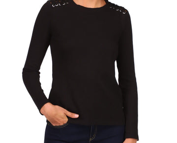MICHAEL Michael Kors Waffle Shoulder Lace-Up Top Black Size XS MSRP $84