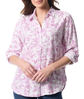 Gloria Vanderbilt Women Amanda Floral-Print Oversized Shirt Purple White Size S