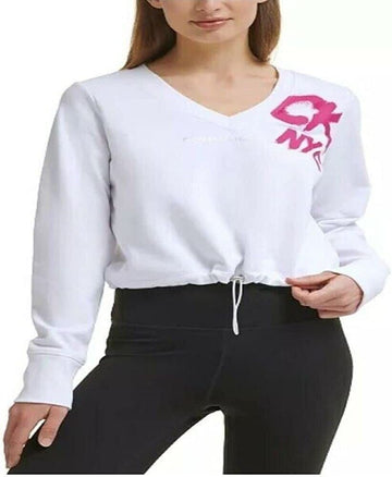 Calvin Klein Performance Women's Cinched Logo Sweatshirt White Size M MSRP $60