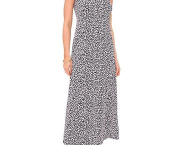 Vince Camuto Women's Floral Crewneck Back Keyhole Sleeveless Dress Black Size XL