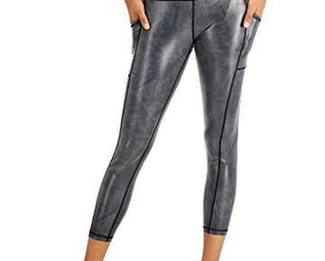 Ideology Women's Active Shine 7/8-Length Leggings Spiral Black Silver Size XL