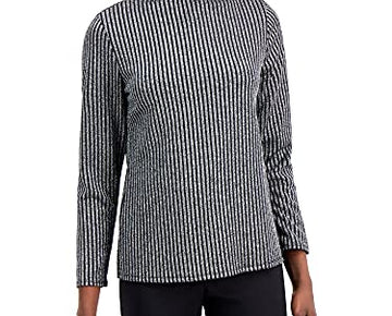 Alfani Womens Ribbed Metallic Turtleneck Top, Dark Gray, Size L
