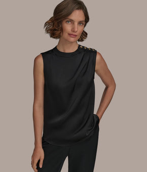 Donna Karan New York Women's Button-Trim Sleeveless Top Black Size S MSRP $89