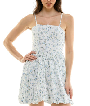 BCX Floral Bubble Hem Sleeveless Fit & Flare Juniors Dress Size S White MSRP $59