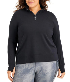 Ideology Sweatshirt Plus Size 3X Black Off-Duty 1/4 Zip Mock Neck Pullover $50