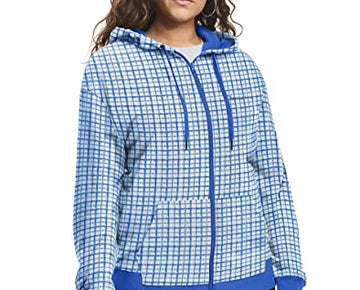 Champion Womens Plus Campus French Terry Zip Jacket, Size 1X, Blue Batik Check