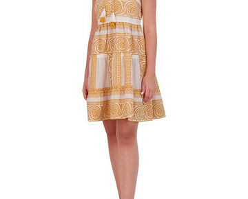 Vince Camuto Cotton Mosaic Tassel-Tie Dress Size 4 YELLOW $148