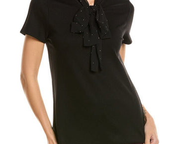 Anne Klein womens Bow Top, Black Short Sleeves Size S MSRP $79