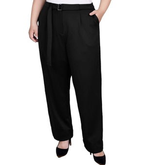 NY Collection Belted Scuba Straight Ankle Stretch Pants Black Plus Size 1X SALE