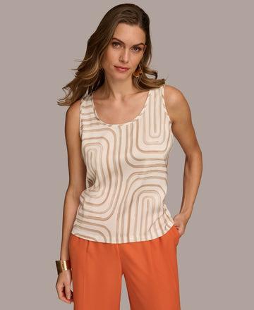 DKNY Donna Karan Women's Printed Scoop-Neck Tank Top White Size M MSRP $69