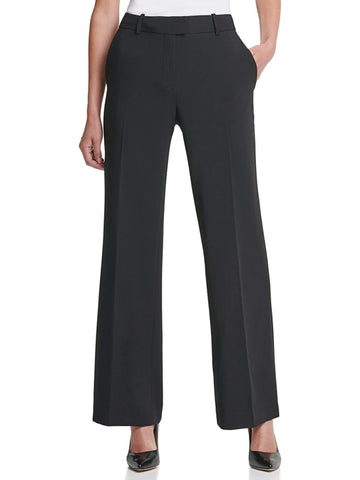 DKNY Womens Black Stretch Zippered Pocket Wide Leg High Waist Pants Size 12 $89