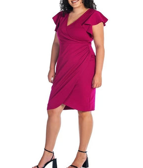 24seven Plus Size 1X V-neck Knee Length Dress Magenta Red MSRP $97