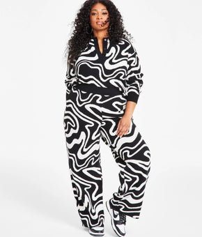 Nina Parker Trendy Plus Size 3X Pull-On Swirl Knit Pants Black MSRP $89