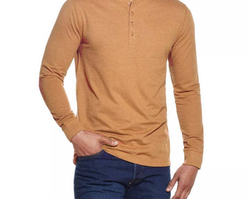 WEATHERPROOF VINTAGE Men Brushed Jersey Henley T-shirt Size M Brown MSRP $44
