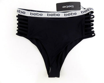 Bebe Womens Strappy Side Swim Bikini Bottom black Size S MSRP $25