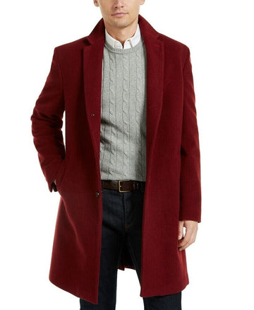 Tommy Hilfiger Mens Addison WoolBlend Trim Fit Overcoat Red Size 42REG MSRP $395