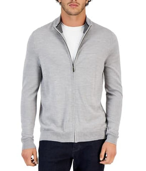 Club Room Men's Merino Zipfront Sweater Smoke Heather Lt/Pas Gray Size M