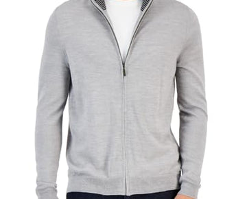 Club Room Men's Merino Zipfront Sweater Smoke Heather Lt/Pas Gray Size M