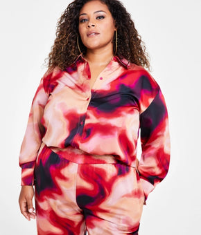 Nina Parker Trendy Plus Size 2X Satin Shirt Red MSRP $69