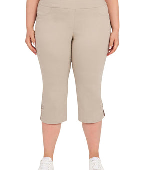 Hearts of Palm Womens Plus Solid Rayon Capri Pants Size 18W Beige