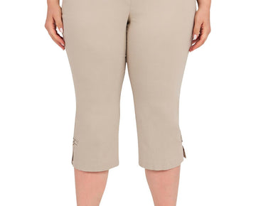 Hearts of Palm Womens Plus Solid Rayon Capri Pants Size 18W Beige