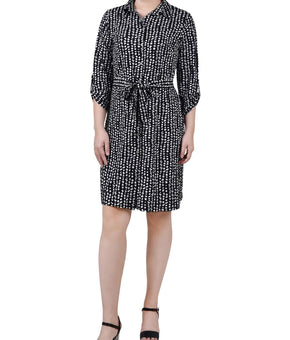 NY Collection Womens Petites Printed Above Knee Shirtdress Size PL Black