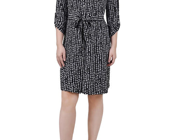 NY Collection Womens Petites Printed Above Knee Shirtdress Size PL Black