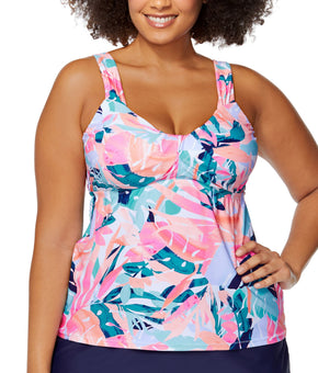 Trendy Plus Size Miami Nights Rimini Tankini Top White Multi 18W