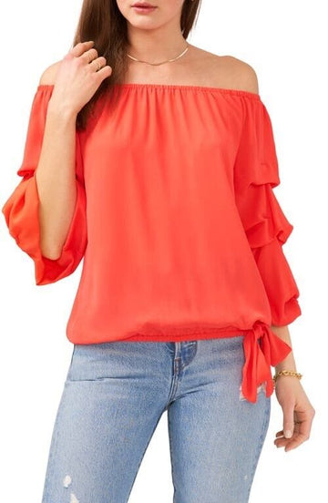 Women's Bubble Sleeve Off the Shoulder Top Red Size XL MSRP $69