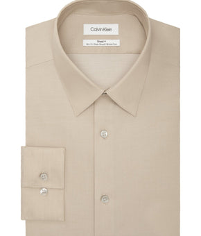 Calvin Klein Steel Slim-Fit Non-Iron Dress Shirt Beige Taupe Size 17x32/33 $85