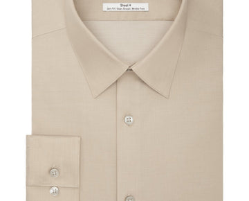 Calvin Klein Steel Slim-Fit Non-Iron Dress Shirt Beige Taupe Size 17x32/33 $85