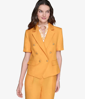 KARL LAGERFELD Linen Short-Sleeve Double-Breasted Jacket Orange Size 10 $169