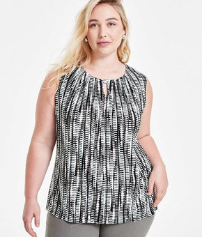 Kasper Printed Sleeveless Shell Top Black Plus Size 3X MSRP $59