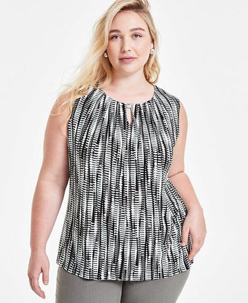 Kasper Printed Sleeveless Shell Top Black Plus Size 3X MSRP $59
