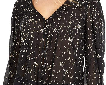 Bella Dahl Bishop Sleeve Tie Front Top Blouse Black SIze XS