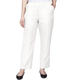 Alfred Dunner Womens Petite Elastic Waist Short Length Pant White Size 14P