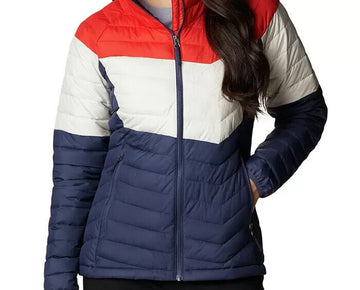 Columbia Plus Size Powder Lite Colorblocked Puffer Jacket Red Navy 3X MSRP $160