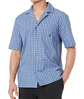Nautica Men's Short Sleeve 100% Cotton Woven Button Down Pajama Top Blue, Size S