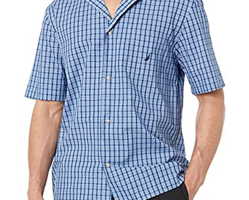 Nautica Men's Short Sleeve 100% Cotton Woven Button Down Pajama Top Blue, Size S