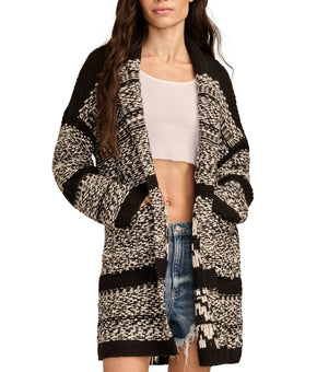 Lucky Brand Women's Fairisle Shawl Collar Open-Front Coatigan Black Size L $149